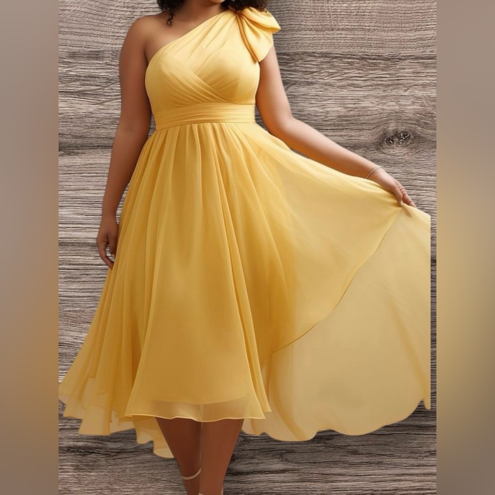 NWT Xpluswear Elegant Yellow One-Shoulder Dress